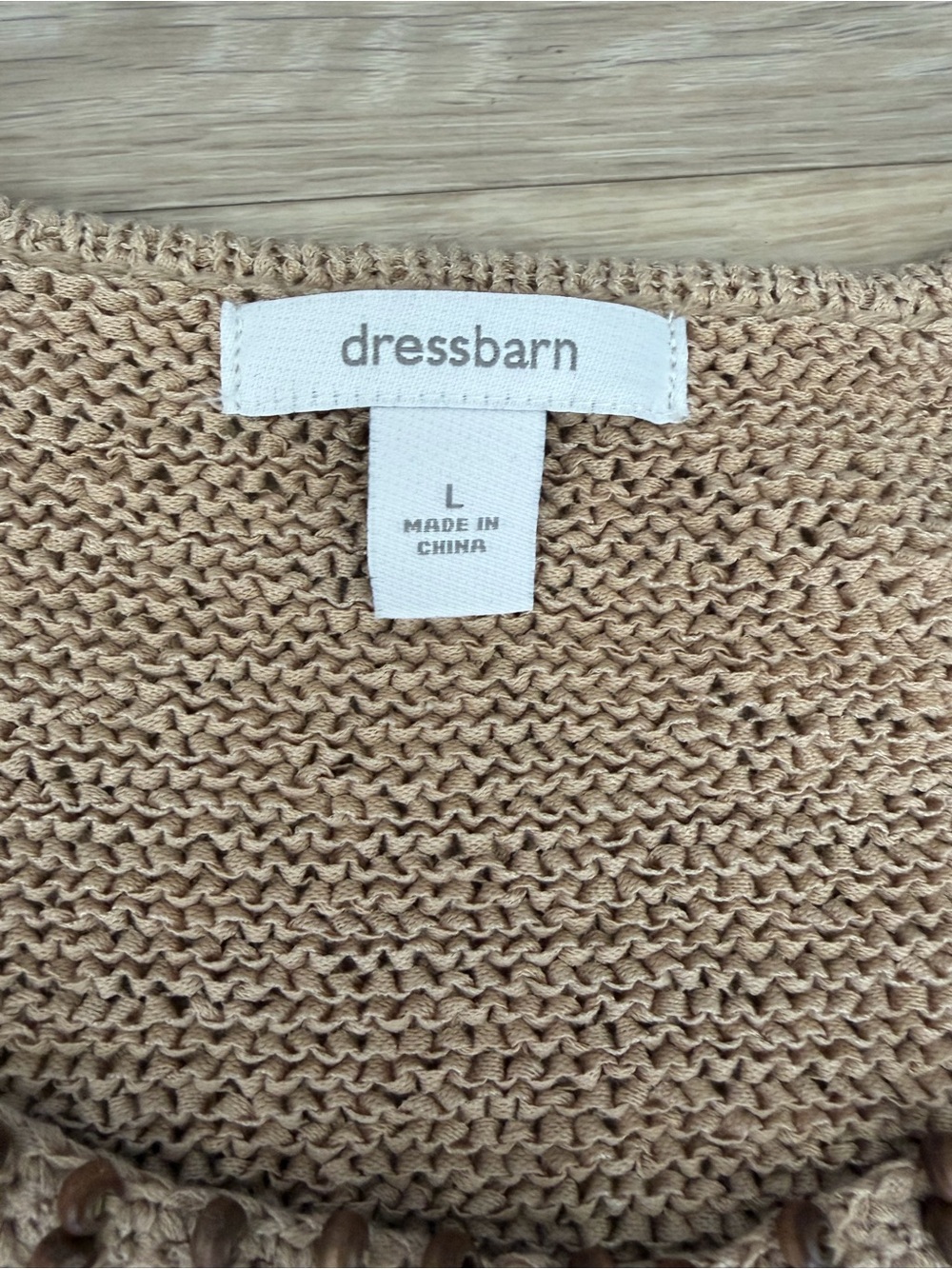 Dressbarn Tan Crochet Knit Beaded Sleeveless Boho Top Large - Picture 3 of 5